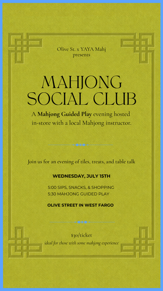 Mahjong Social Club: Guided Play Evening July 15th - Olive Street