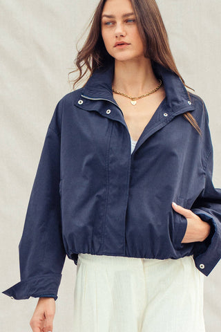 The Relaxed Stand Collar Zip Jacket - Olive Street