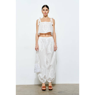 The Cotton Eyelet Embroidered Balloon Pant in White