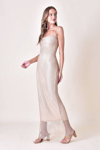 The Rhinestone Mesh Lined Maxi Dress - Olive Street