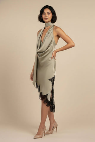 The Satin Lace Trim Scarf Dress - Olive Street