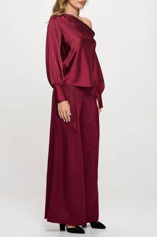 The Dropped Shoulder Satin Top - Olive Street