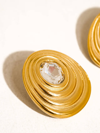 The 18K Gold Non-Tarnish Oval Encrusted Stud