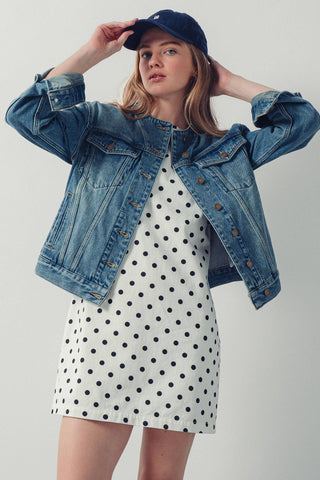 The Collarless Demin Chore Jacket - Olive Street