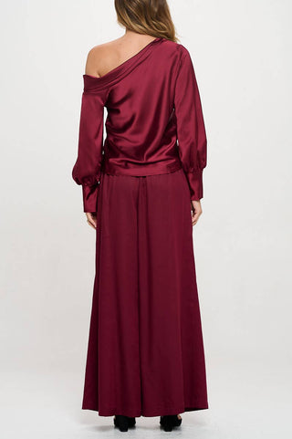 The Dropped Shoulder Satin Top - Olive Street