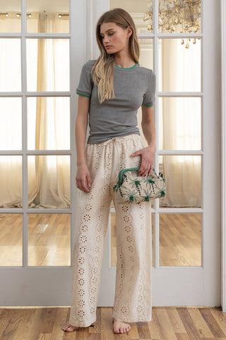 The Eyelet Embroidered Wide Leg Pant - Olive Street