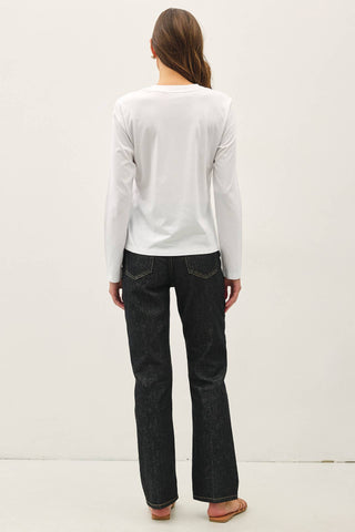 The Washed Cotton Long Sleeve in White - Olive Street
