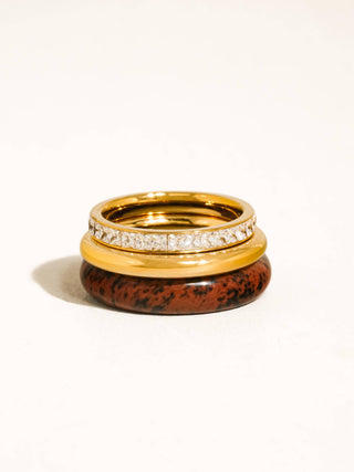 The 18K Gold Non-Tarnish Red Jasper Mixed Ring Set