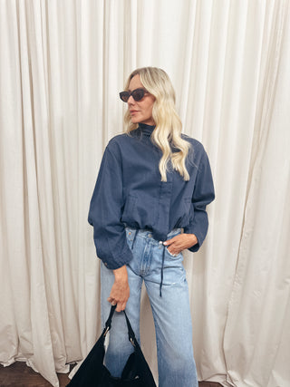 The Washed Indigo Stand Collar Jacket