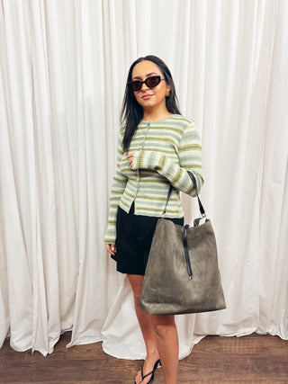 The Striped Button Cardigan - Olive Street