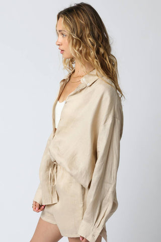 The Easy Linen Shirt in Tan - Olive Street