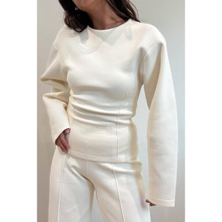 The Statement Sleeve Fitted Waist Cotton Knit Top