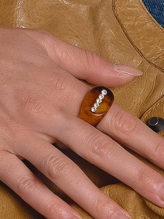 Caraway Non-Tarnish Amber Resin CZ Ring: Brown / 7 - Olive Street
