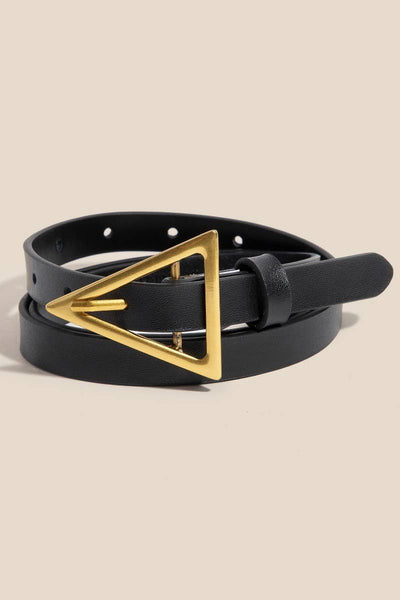 Women\'s Black Textured Waist Belt with Gold Triangle Buckle Women Black Stretch Fashion Belt Gold Triangle Buckle S M  main image 3