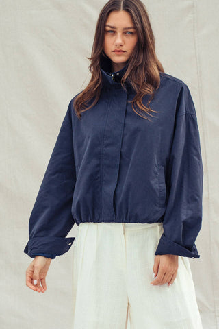 The Relaxed Stand Collar Zip Jacket - Olive Street