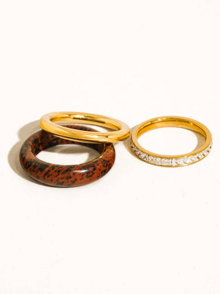 The 18K Gold Non-Tarnish Red Jasper Mixed Ring Set