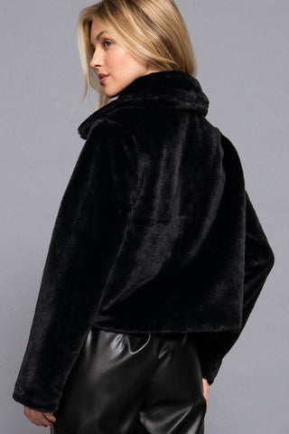 The Faux Fur Toggle Button Jacket in Black