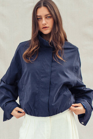 The Relaxed Stand Collar Zip Jacket - Olive Street