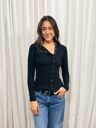 The Asymmetrical Button Top - Olive Street