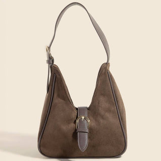 The Faux Suede Buckle Accent Shoulder Bag