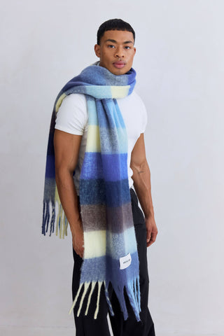 The Reykjavik Scarf - 100% Recycled in Blue and Yellow Check