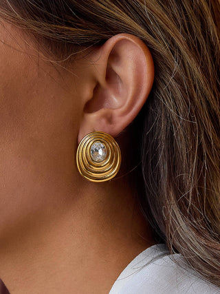 The 18K Gold Non-Tarnish Oval Encrusted Stud