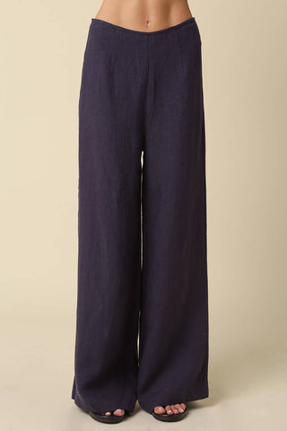 The Rita Wide-Leg Linen Pants in Navy - Olive Street
