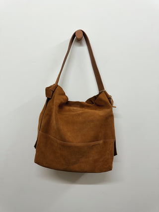 Suede Slouch Tote in Cognac