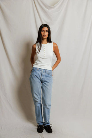 The Loretta Quarter Button Down Tank - Olive Street