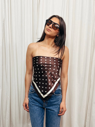 The Dot Satin Scarf Top in Brown - Olive Street