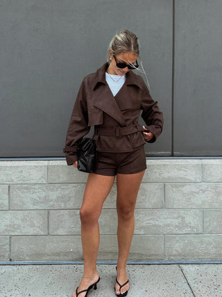 The Marais Faux Suede Cropped Trench Coat