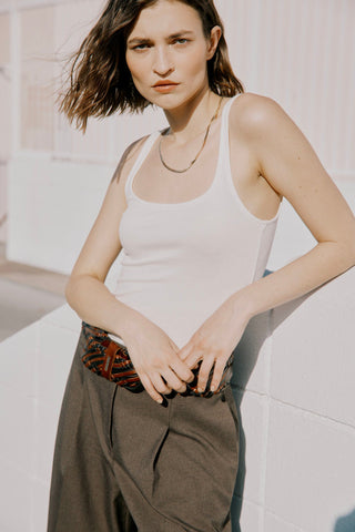 The Olsen Scoop Neck Rib Tank in White - Olive Street