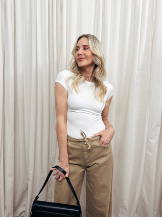 The Ribbed Cap Sleeve Baby Tee in White - Olive Street