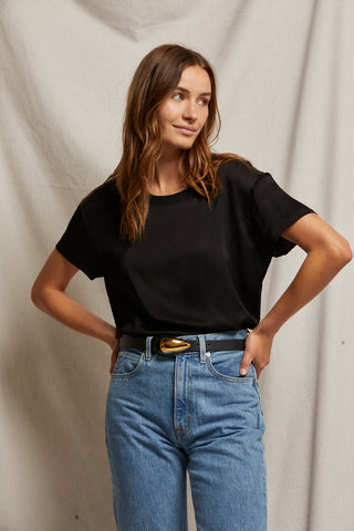 Delphine Satin Crew Neck Tee