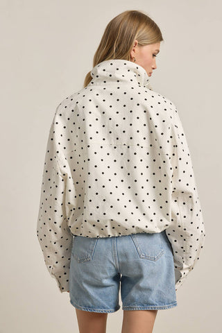 The High Neck Drawstring Pullover Jacket in White Dot - Olive Street