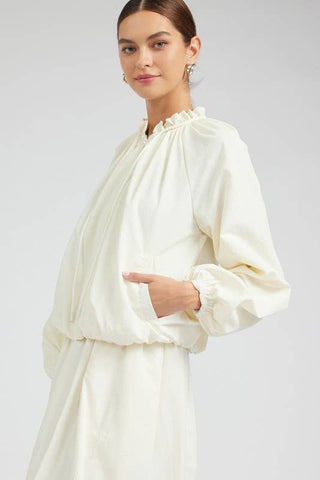 The Bubble Hem Bomber Jacket in Cream - Olive Street