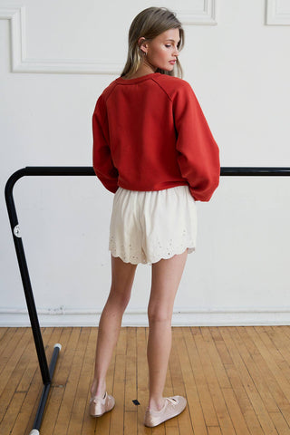 Scallop Eyelet Elastic Waist Shorts - RB1101: WHITE / S-M-L (3-2-1) - Olive Street