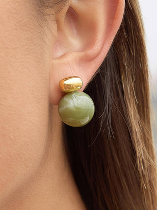Velisse 18K Gold Non-Tarnish Green Marble Ball Earrings: Green - Olive Street