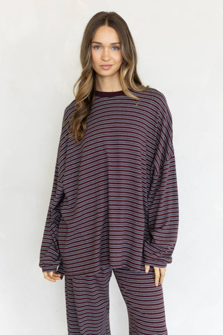 Lorenze Stripe Top: WINE MULTI / L - Olive Street