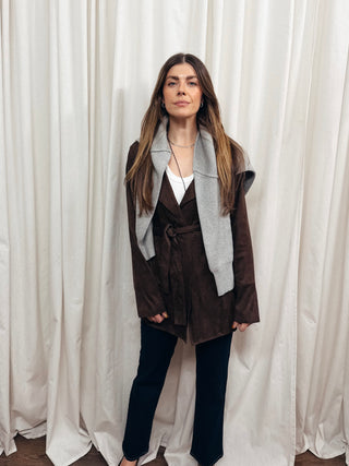 The Faux Suede Wrap Jacket