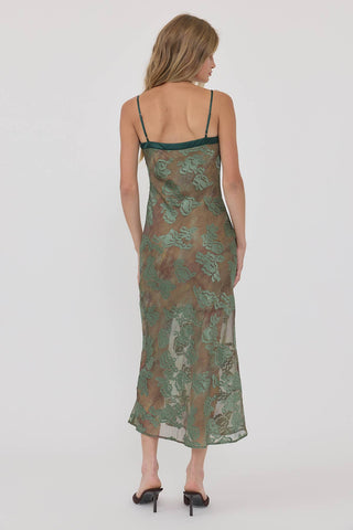 The Floral Jacquard Midi Slip Dress - Olive Street