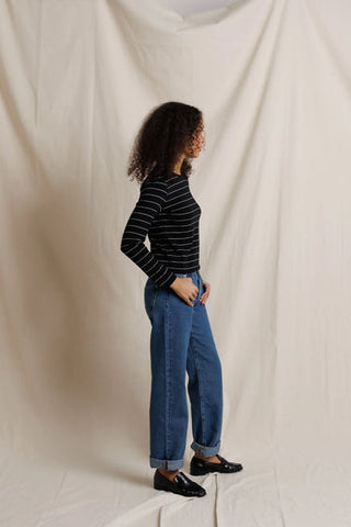 The Jamie Long Sleeve in Black Stripe