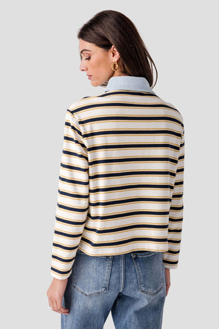 The Nadine Striped Denim Polo - Olive Street