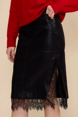 The Greg Faux Leather Lace Trim Skirt