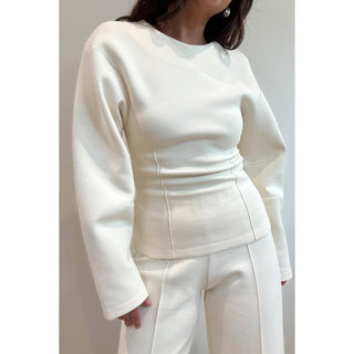 The Statement Sleeve Fitted Waist Cotton Knit Top