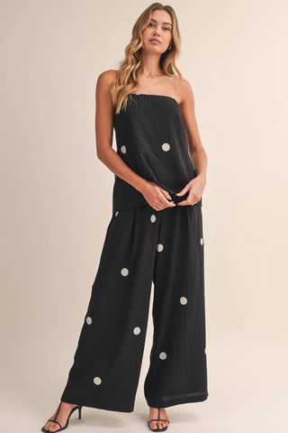 The Polka Dot Tube Top and Wide Pants Set in Black - Olive Street