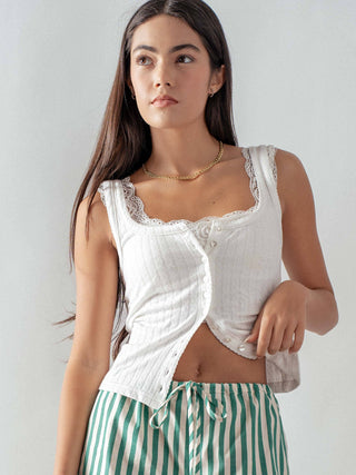 Pointelle Button Front Tank