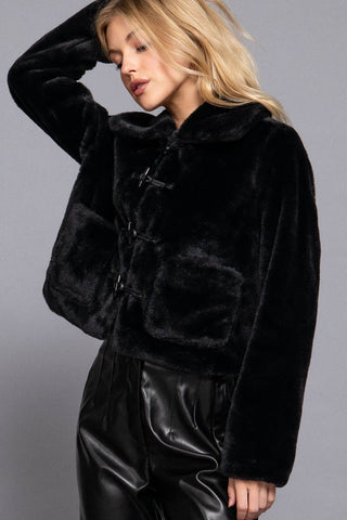 The Faux Fur Toggle Button Jacket in Black