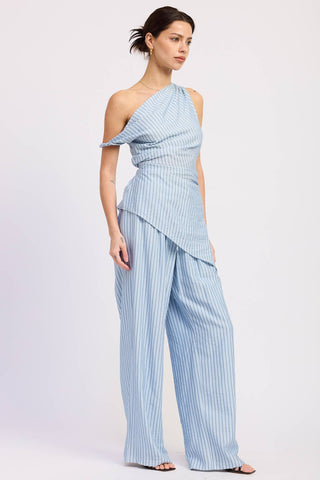 WIDE LEG PINSTRIPE PANTS: BLUE STRIPE / Contemporary / S - Olive Street