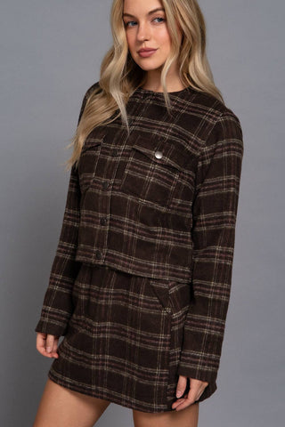 The Brushed Plaid Collarless Jacket